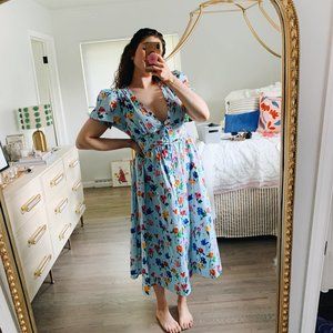 Hillhouse The Sabrina Dress - Light Blue Space Floral